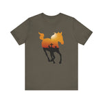 Running Horse Silhouette on an olive flat lay tee mockup