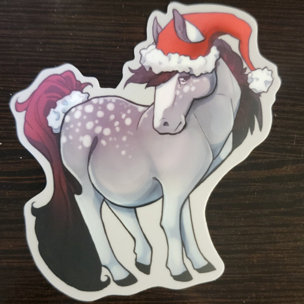 
                  
                    Load image into Gallery viewer, Sticker of a pony with a santa hat on
                  
                